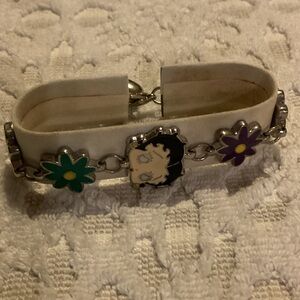 Betty Boop White Bracelet with Green and Purple Flowers